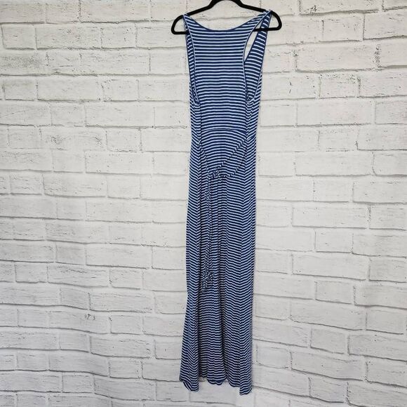J Crew White Blue Striped Sleeveless Racerback Maxi Dress Womens Stretch Large - Picture 5 of 14